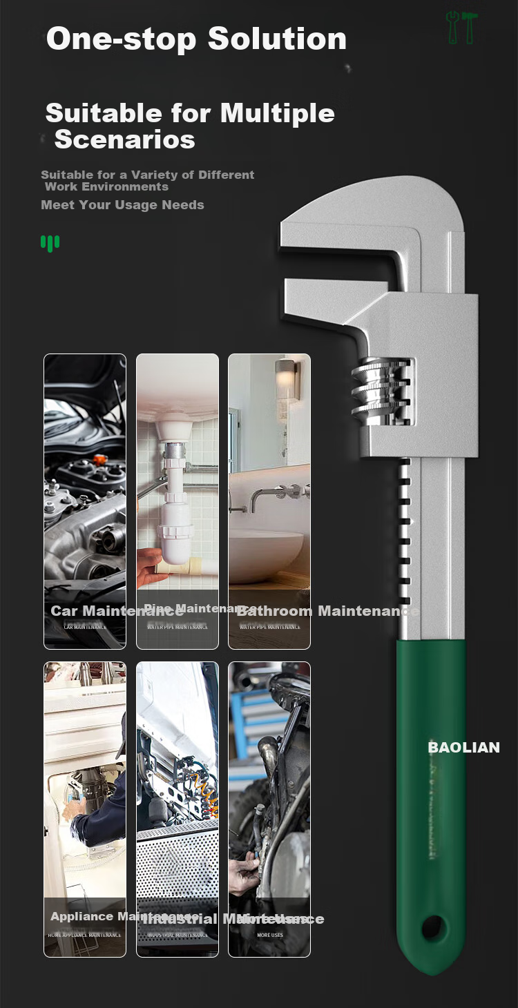 Baolian Adjustable Wrench, Multi-Functional, Right-Angle F-Shaped Plate, Universal Wide-Mouth Pipe Pliers, Plumbing Wrench, 9 Inches 9