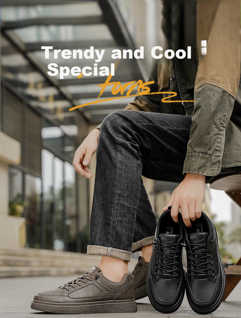 Huili Official Men's Shoes, Autumn And Winter New Casual Sports Leather Shoes, Slip-On Sneakers for Men, 2704 Black, Size 42 1
