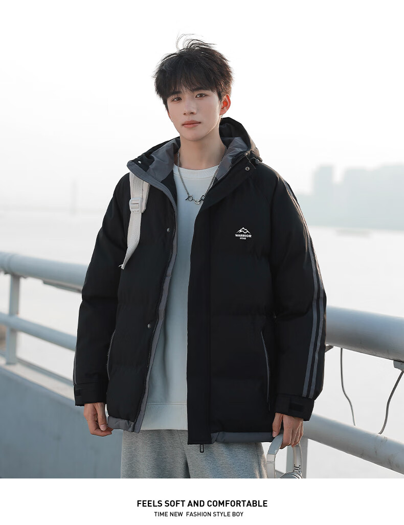 Warrior Men's Winter Thickened Warm Cotton Jacket Hooded Puffer Coat Outdoor Sports Cotton Coat 1