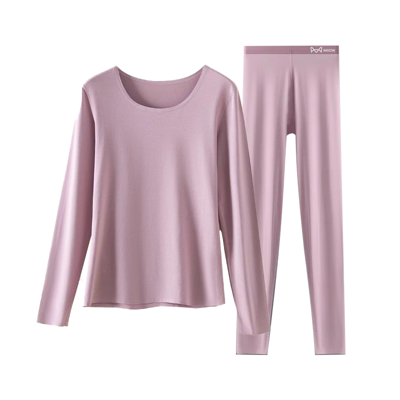 MiiOW Women's Thermal Underwear Set Modal Base Layer Antibacterial Seamless Lightweight Autumn Top and Bottom