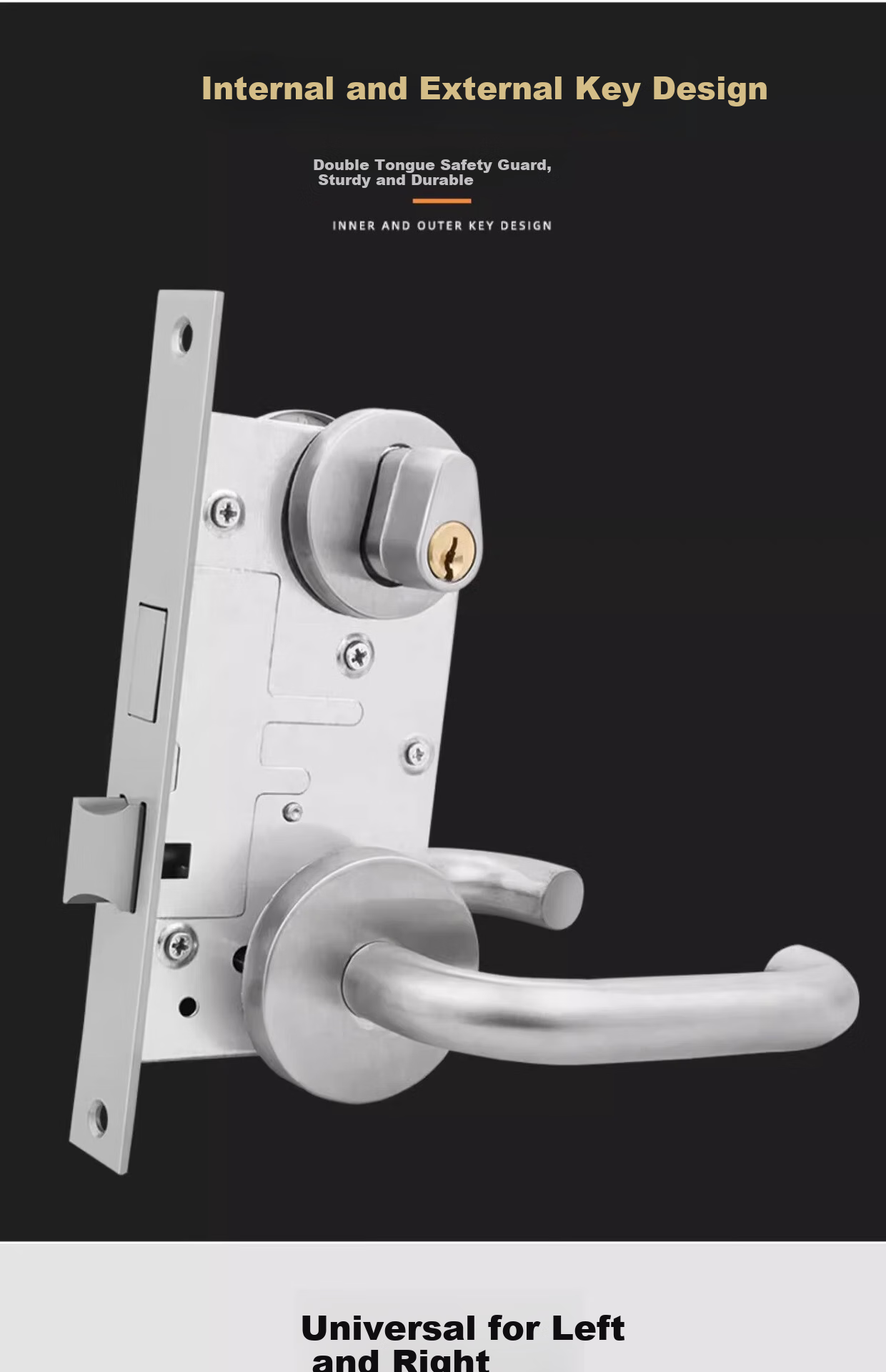 Cuntiandaofu Fire Door Lock, Stainless Steel Complete Set, Universal Fire Door Lock Cylinder, Passage Lock Accessories, Handle Fire Lock Body 2
