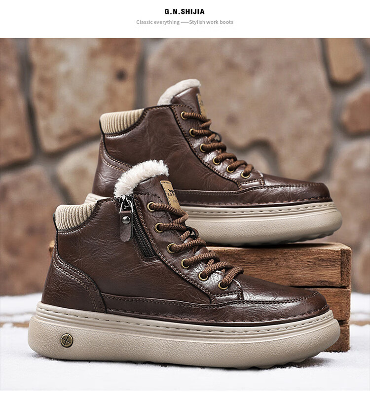G.N.Shi Jia Men's Martin Boots 2025 Winter New Plush High-Top Shoes Thick Sole Height Increasing Warm Cotton Casual Shoes for Men 16