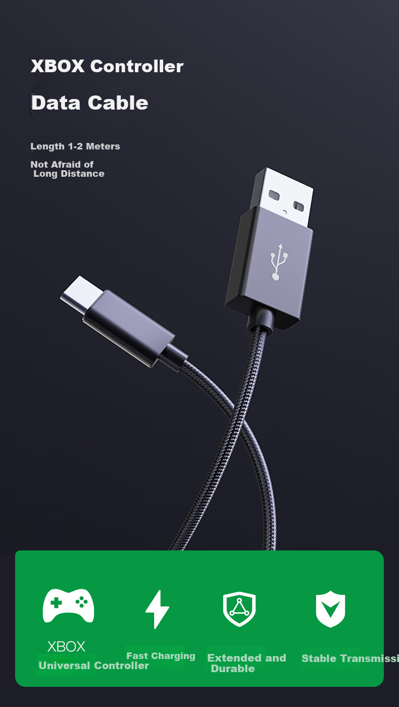 Jinlingshengbao Microsoft Xbox Controller Cable One S XS X S Series Controller Data Cable for PC Connection And Charging USB Cable Type-C Interface 1 Meter Black 1