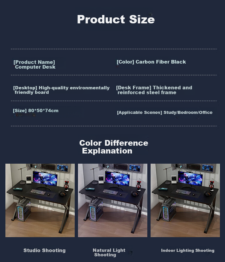 Yameile Computer Desk, Thickened And Reinforced Desktop, Study Table, Office Home Simple Gaming Desk, Black, 100*50 10