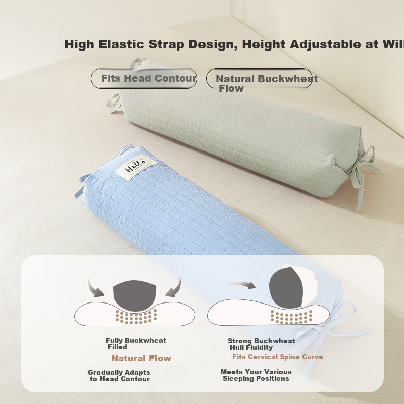 Hengyuanxiang Buckwheat Hull Pillow, Pure Cotton Candy Filling Neck Pillow, Single Person Nap Pillow, Bean Green 58*20*8cm
