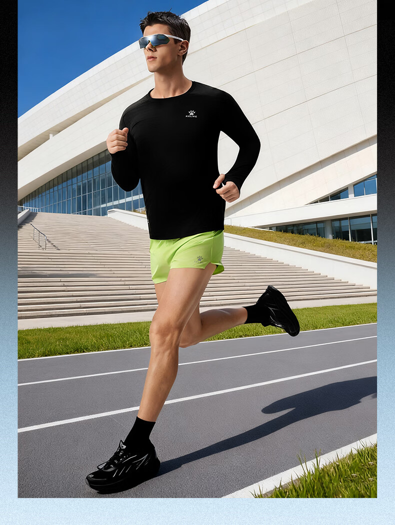 KELME 2025 Spring Cotton-Feel Quick-Dry Long Sleeve Sports T-Shirt Running Football Training Long Sleeve Sportswear Agate Black 2XL 2