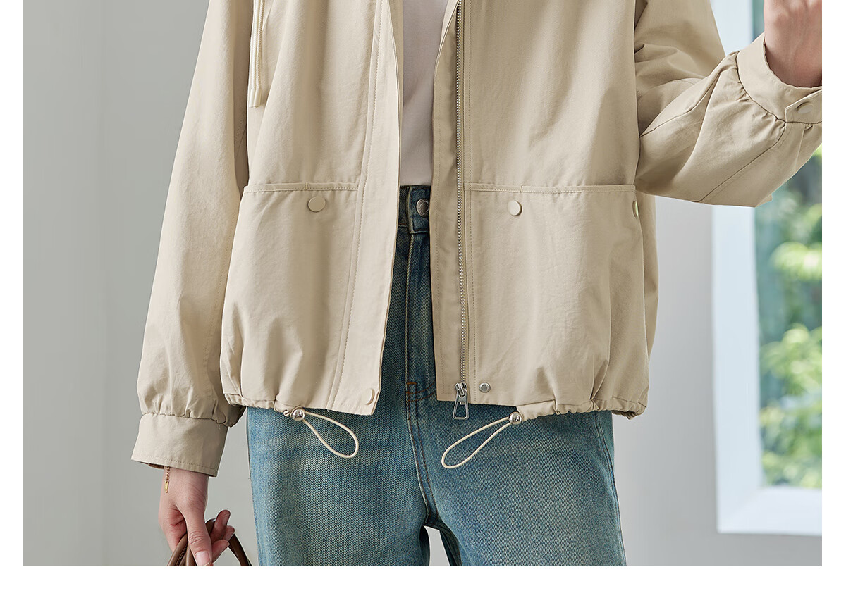 Chushen Spring and Autumn Short Jacket for Women with Hood, Exquisite Pocket Design, Versatile Loose Casual Top Coat S143U2011 9