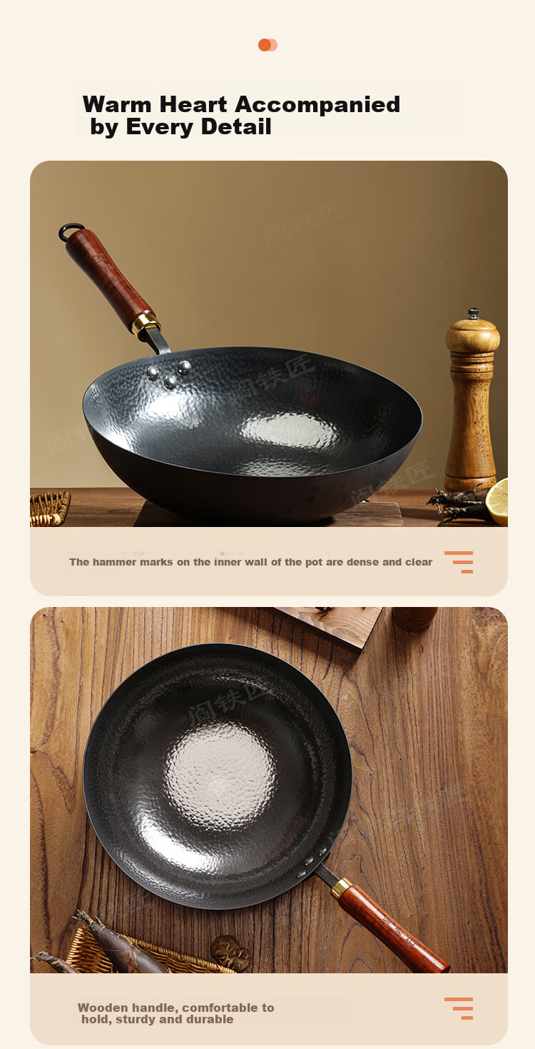 Yantiejiang Iron Wok, Traditional Round Bottom Pan for Stir-Frying, No Coating, Pure Iron, Old-Style Design for Gas Stoves, Preheated, 34cm 7