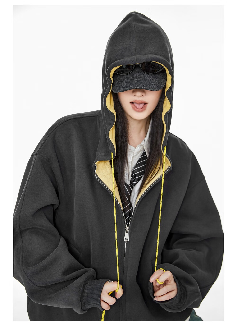 ICH MODE Women's Hoodie American Vintage Loose Fit Zip-up Sweatshirt Spring Autumn New Light Heather Gray L 32