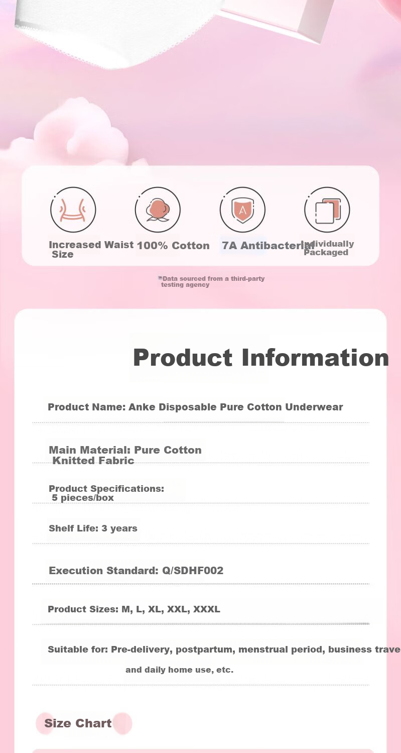 Ankexin Maternity Disposable Underwear for Women, High-Waist Pure Cotton 7A Antibacterial Postpartum Menstrual Travel Disposable 5-Pack XL Size 2