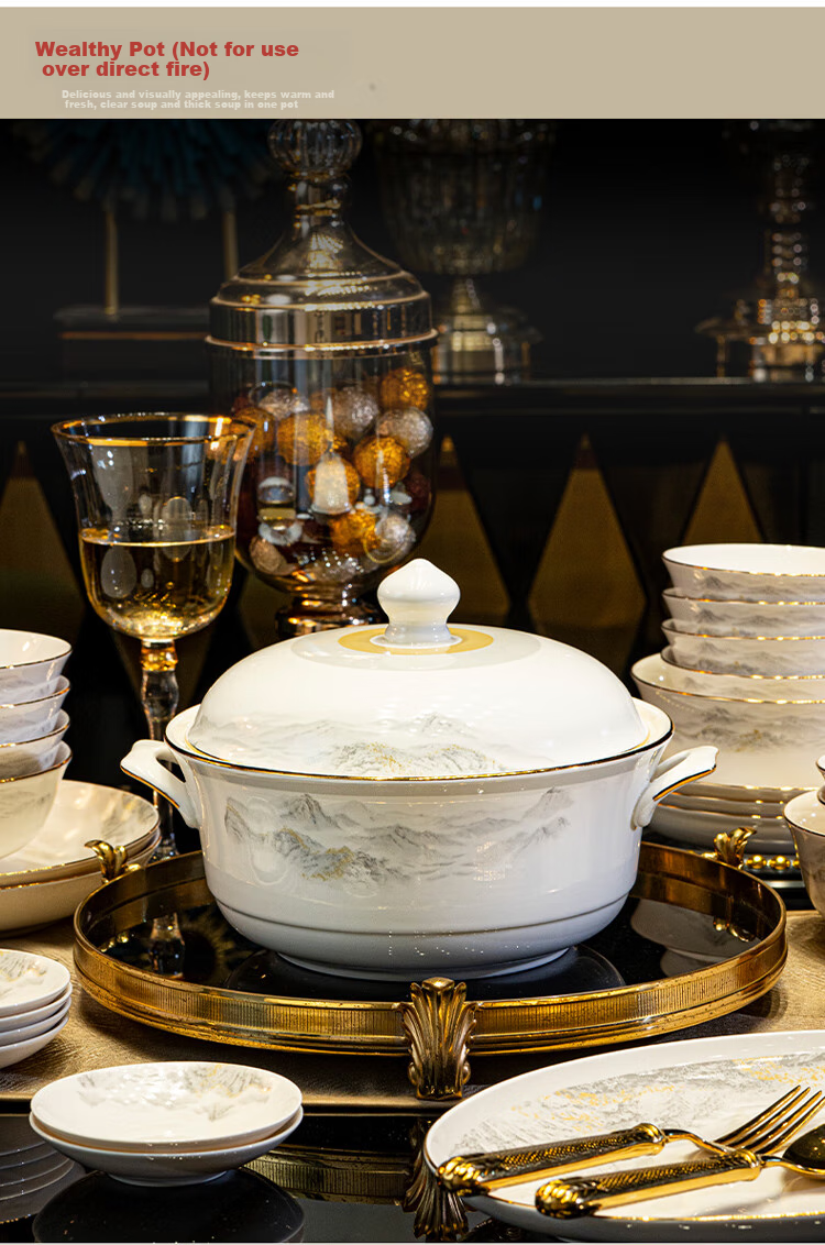 Haoya 82-Piece Jingdezhen Ceramic Dinnerware Set with Bowls, Plates, Spoons, Chopsticks, Complete Household Set for Housewarming And Good Luck 10