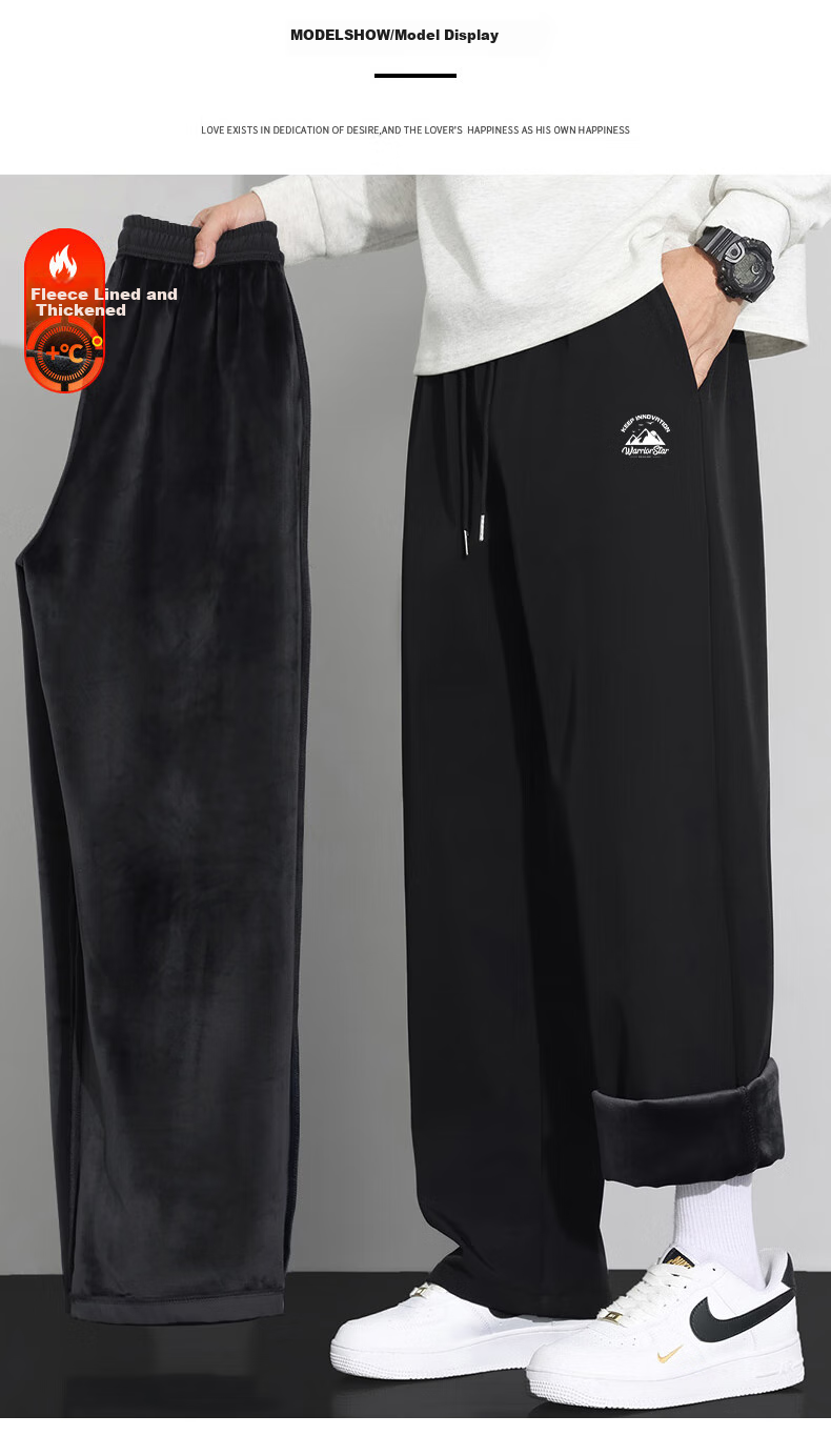 Warrior Men's Winter Fleece-Lined Thickened Warm Cotton Sports Pants Running Fitness Loose Casual Trousers 7