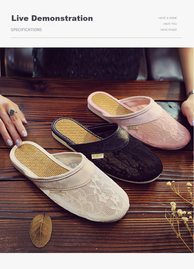 Hengyuanxiang Hollow Lace Linen Slippers for Women, Summer Office Indoor Home Use Breathable Closed-Toe Sandals, Beige 35-36 6