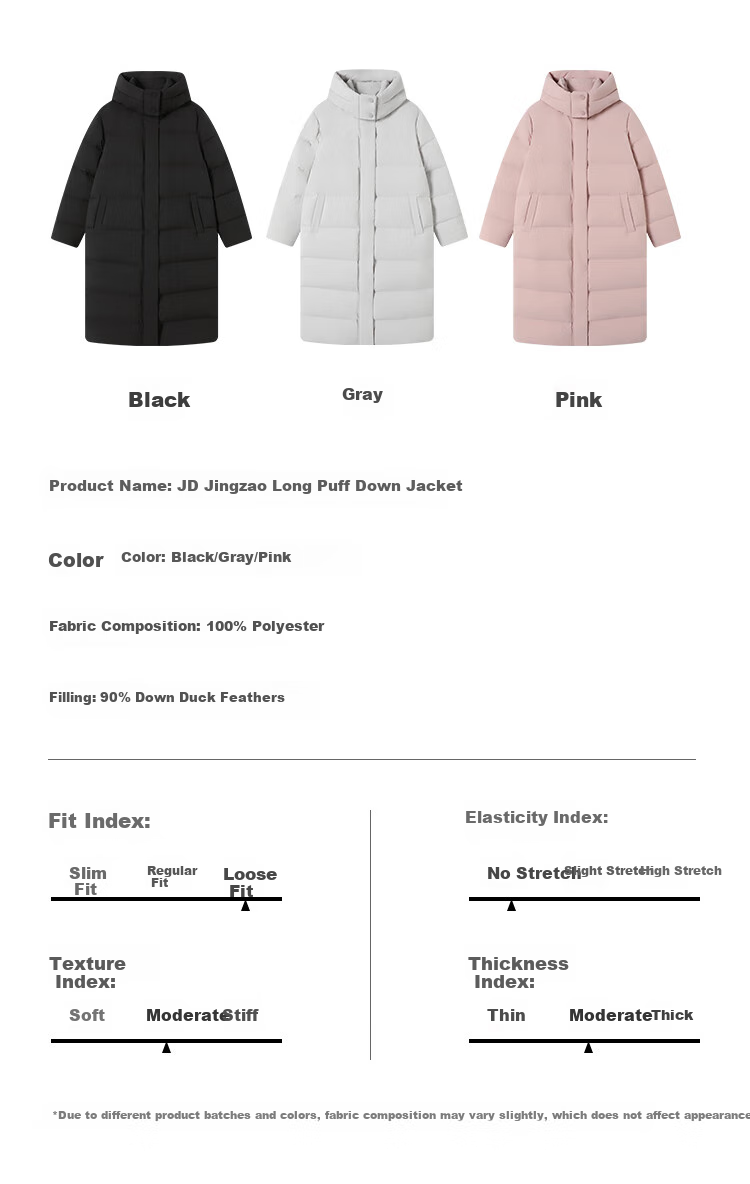 JD Original down Jacket for Women, 90% Duck Down, Puff Mid-Length Style, Fashionable Versatile, Winter New Thick Coat, Pure Gray, Size L 34