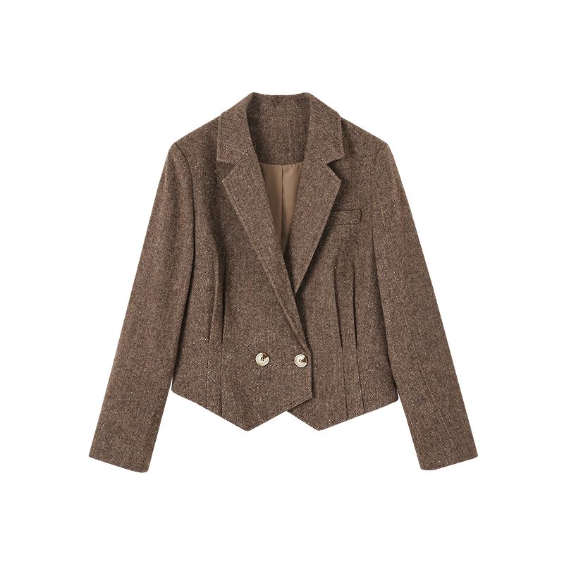 Demana [Smart Elite] Autumn Small Fragrance Style Shearling Wool Notched Lapel Double-Breasted Pleated Waist Women's Blazer Jacket