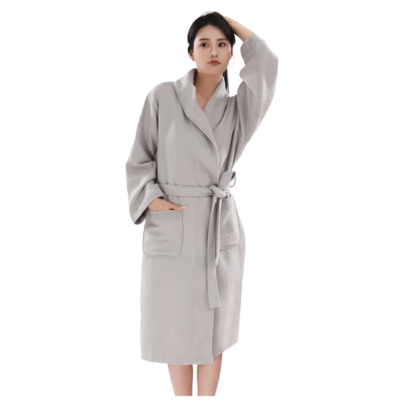 Zhuyibai Hotel Thick Bathrobe, Cotton Woven Soft Absorbent Home Bathrobe, Simple Quick-Drying Sweat Steaming Suit, Gray, M Size