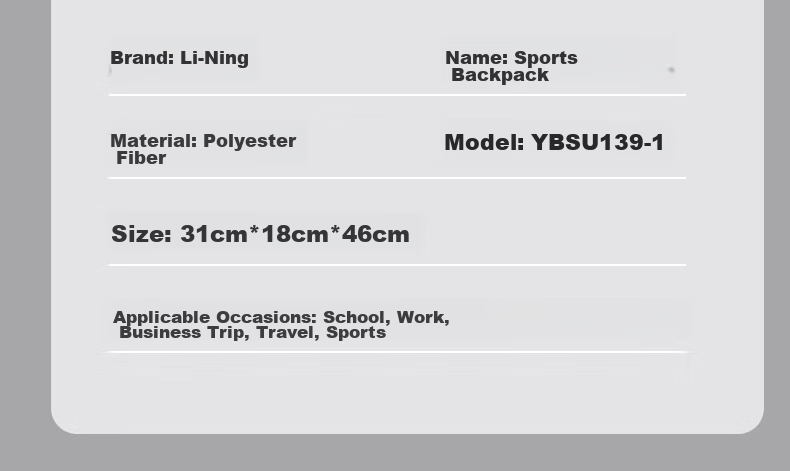 Li-Ning Backpack Large Capacity Lightweight Travel Bag for Middle And High School Students, Business Trips, Hiking And Laptop Carrying Black 25