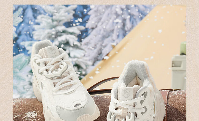 361° Women's Winter Fleece-Lined Retro Snow Boots Thick-Soled Casual Dad Sneakers 682446704B-6 21