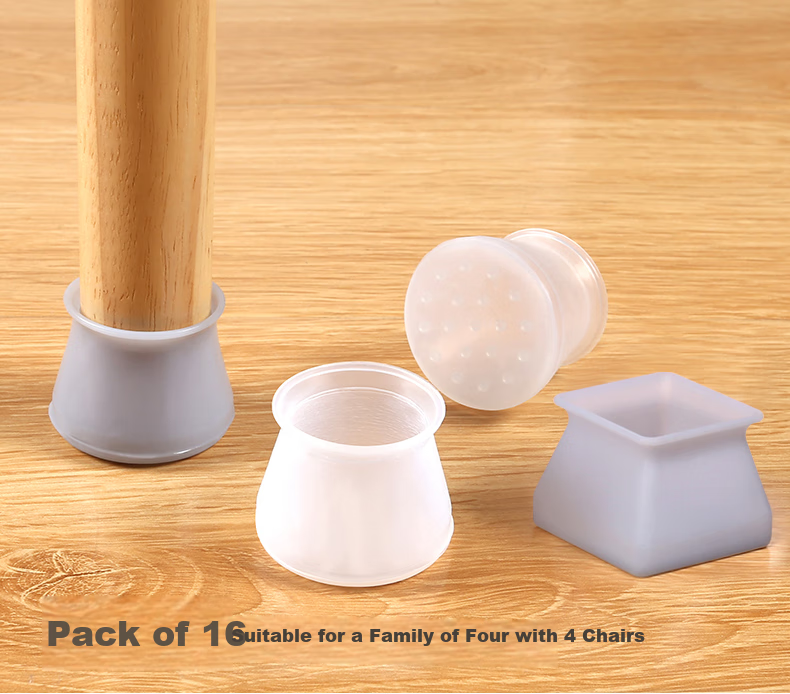 Hujia Silicone Table And Chair Leg Pads, Chair Leg Protectors, Stool Foot Pads, Wear-Resistant, Quiet, Non-Slip, Square, White, for Home Use 1