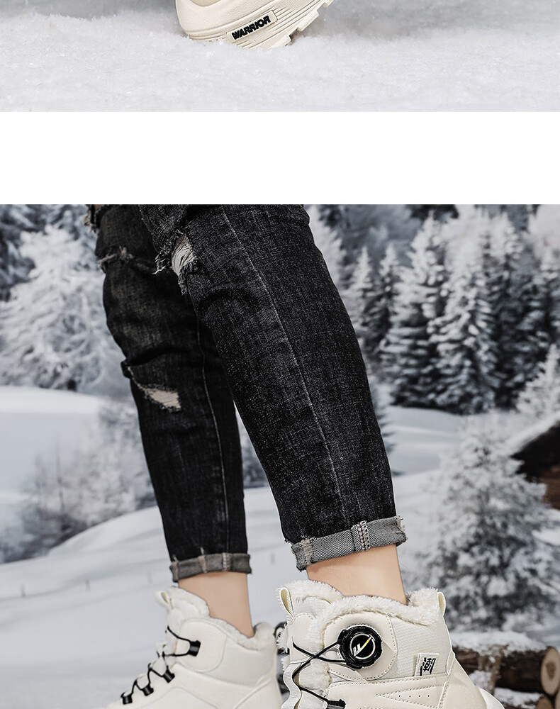 Warrior Men's Snow Boots 2025 Winter New Warm Fleece Thickened Cotton Shoes Black Size 39 16