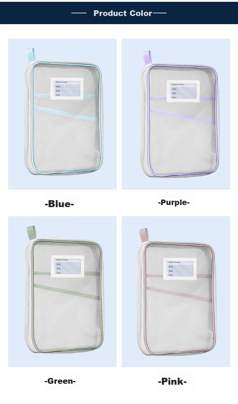Bailiwen F6656 (L-Shaped) Blue A4 Mesh Subject Bag, Zipper Pouch, Handheld Storage Bag, Three-Layer Divided Stationery Bag, Subject Classification Bag, Book Storage Bag, Handheld Homework Bag, Document Pouch 3