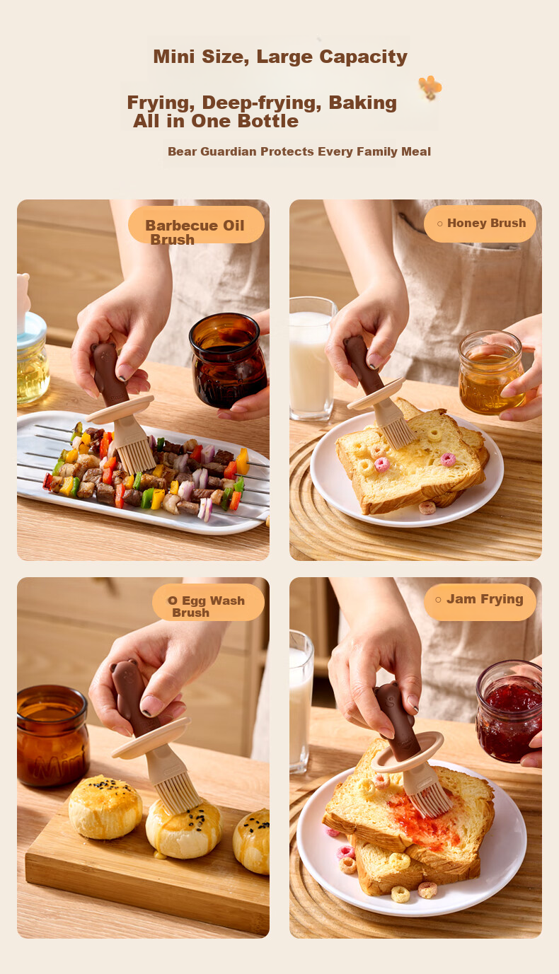 Bear Oil Brush Bottle, Silicone Oil Brush, All-In Bottle Brush, Pancake Brush, Oil Bottle, Seasoning Bottle, Outdoor Barbecue, 100mL 6