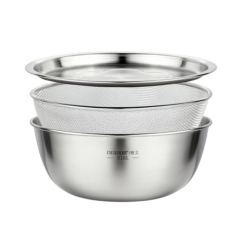 Newair 316L Stainless Steel Dough Mixing Bowl with Lid, Large Fermentation Basin, Food Grade, Thickened Non-Stick Baking and Egg Beating Bowl for Home Use