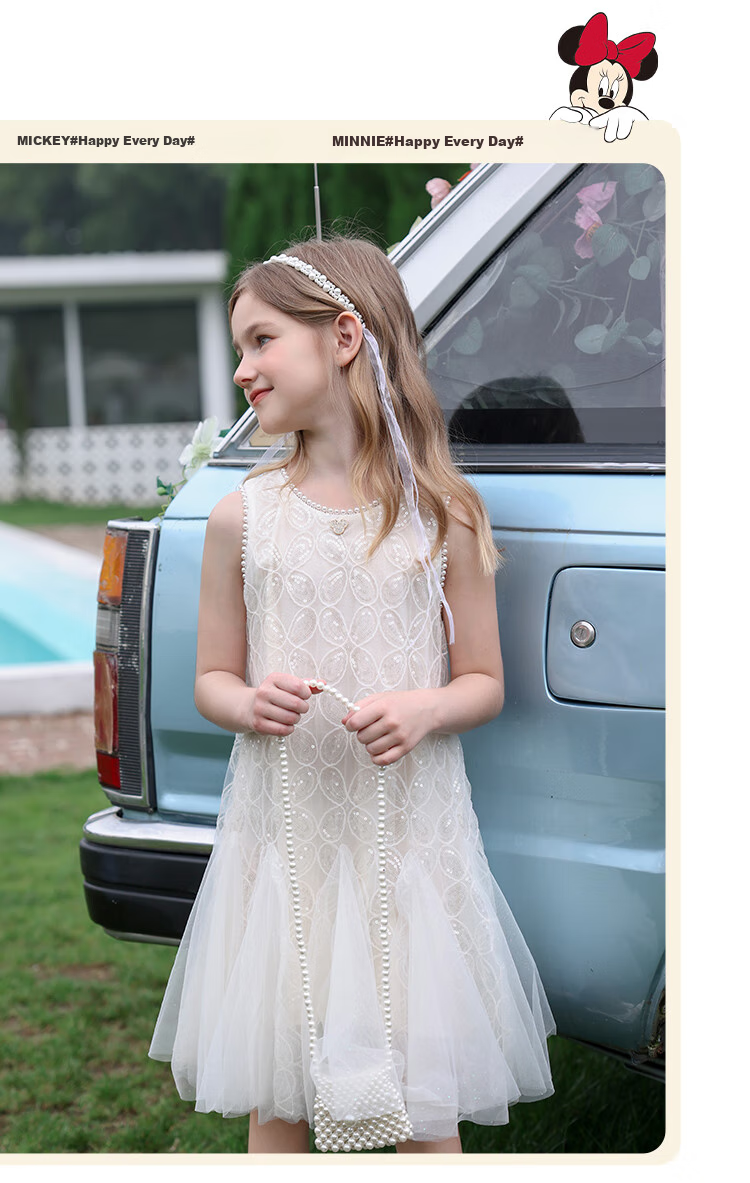 Disney Girls' Princess Dress, Children's Summer 2026 New Style, Sweet Fish-Tail Skirt for Girls with Vest 7
