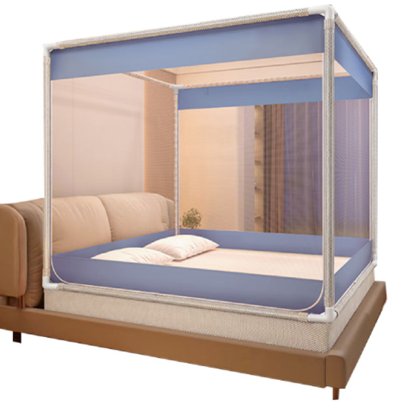 Gaorui Class A Antibacterial Baby and Child Anti-Fall Playpen Mosquito Net Home Bedroom Fitted Bed Sheet 150*200 Blue Self-Locking Frame