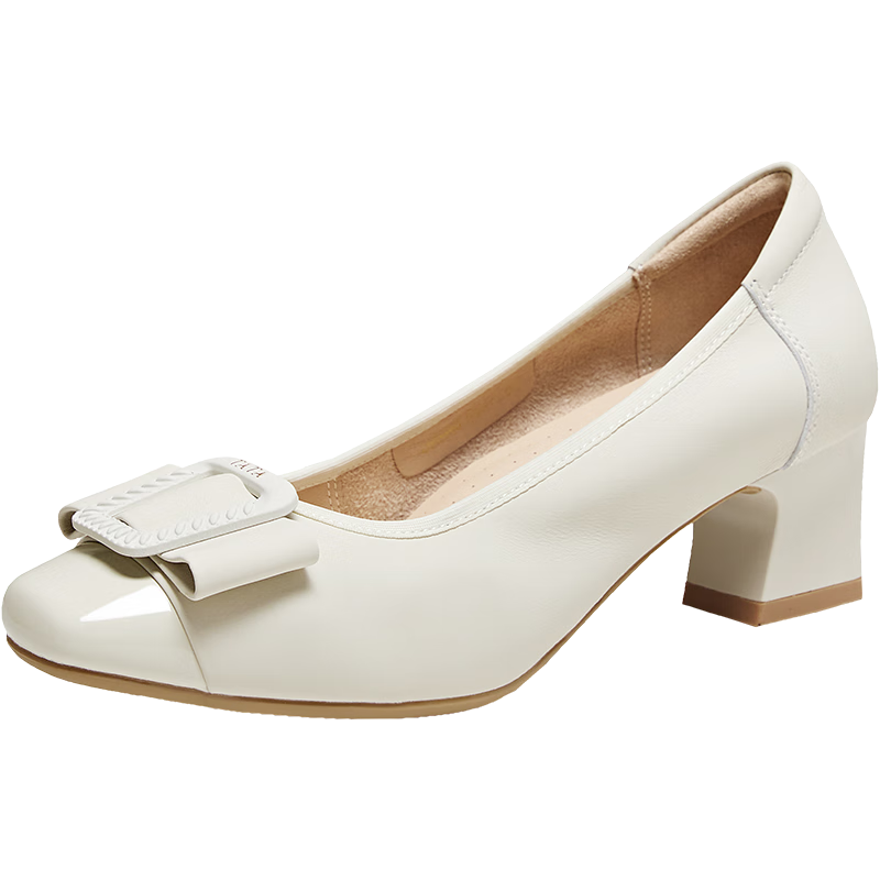TATA Women's Shoes 2026 Spring New Shallow Mouth Single Shoes Fashion Versatile Off-White 38
