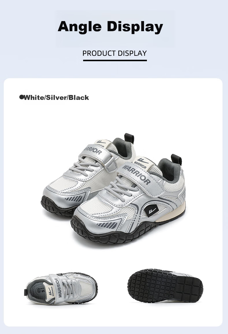 Warrior Boys' Shoes, Children's Casual Shoes, Spring And Autumn Mesh Sports Shoes, Girls' Breathable Running Shoes, WZ-1656, White And Black, Size 34 10