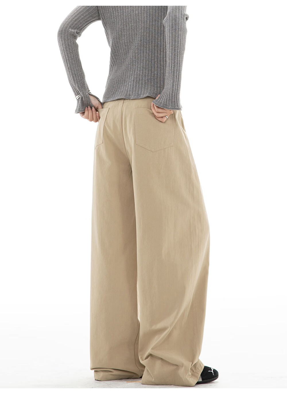 ICH MODE Women's American Vintage Casual Wide-Leg Straight Loose Sports Pants Black M 5