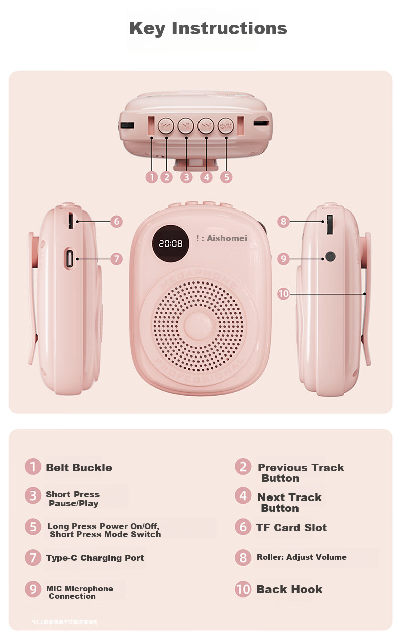 AISOMEX Portable Amplifier for Teachers, Classroom Teaching Microphone, Outdoor Tour Guide Shopping Assistant, Compact Loudspeaker Speaker K18 Pink 14