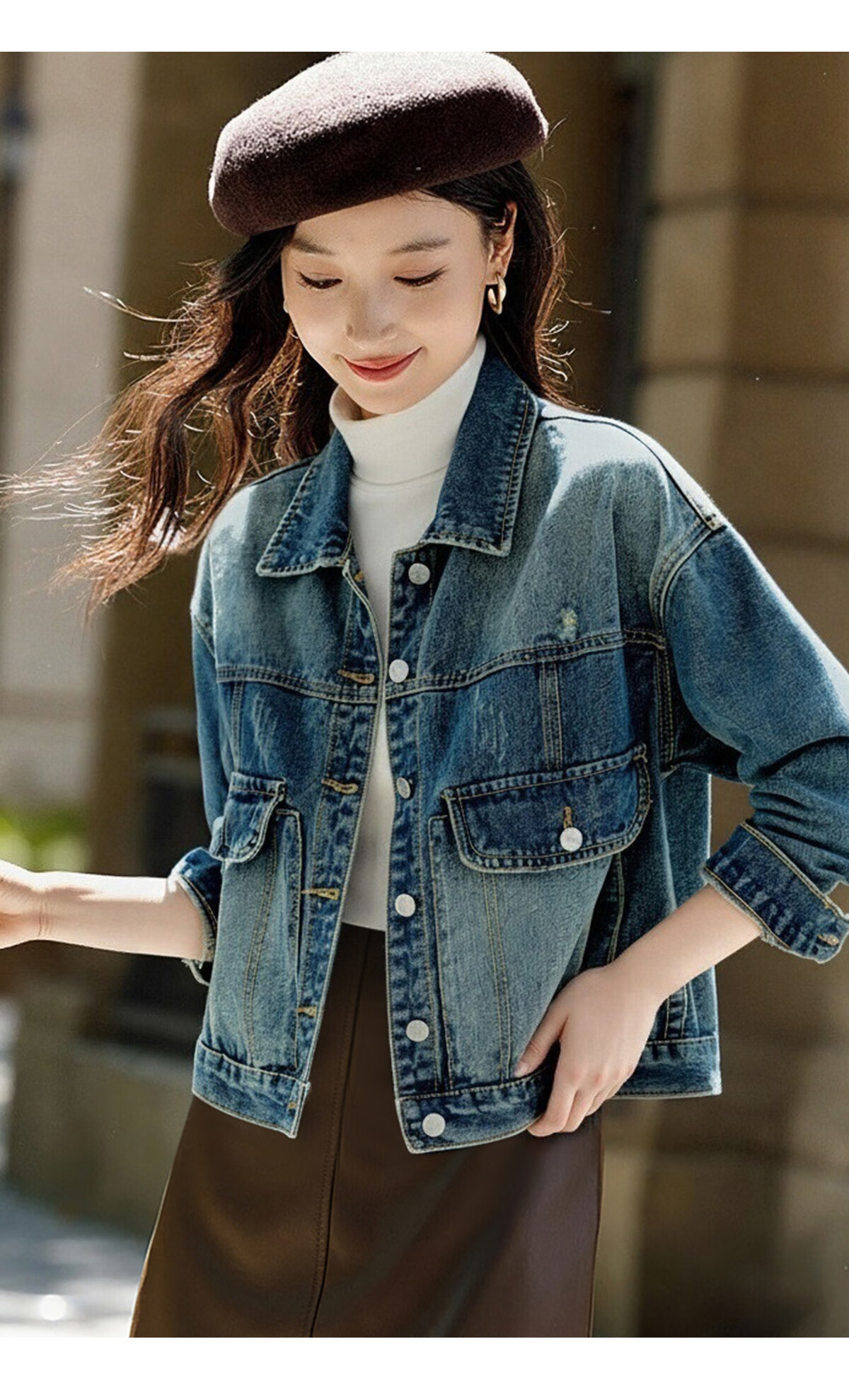 Chushen Spring Autumn Denim Short Jacket Women Turn-down Collar Pocket Vintage Niche Versatile Fashion Top S143U5005 9