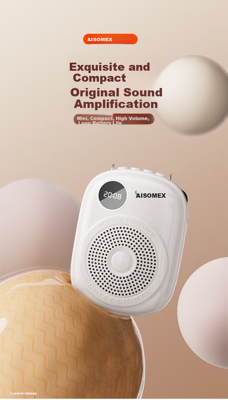 AISOMEX Portable Amplifier for Teachers, Classroom Teaching Bluetooth Wireless Microphone, Outdoor Tour Guide Shopping Small Loudspeaker K18 Wireless White 2