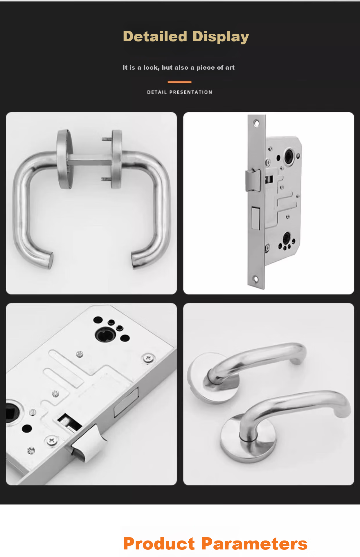 Cuntiandaofu Fire Door Lock, Stainless Steel Complete Set, Universal Fire Door Lock Cylinder, Passage Lock Accessories, Handle Fire Lock Body 5