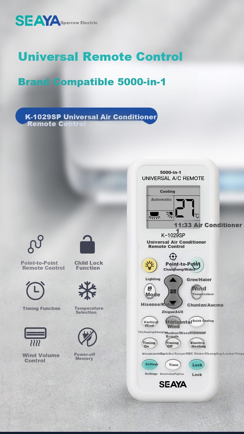 Xiya Portable Universal Air Conditioner Remote Control Compatible with Any Brand Wall-Mounted AC, White with Backlight 2