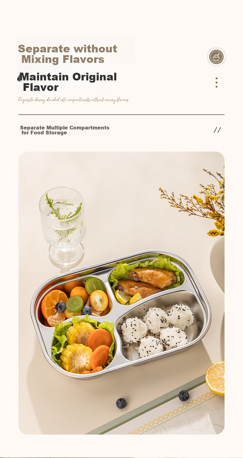 Guangyi 316 Stainless Steel Children's Divided Plate, Baby Home Use Four-Compartment Plate for Girls, Kindergarten Tableware GY1376 7