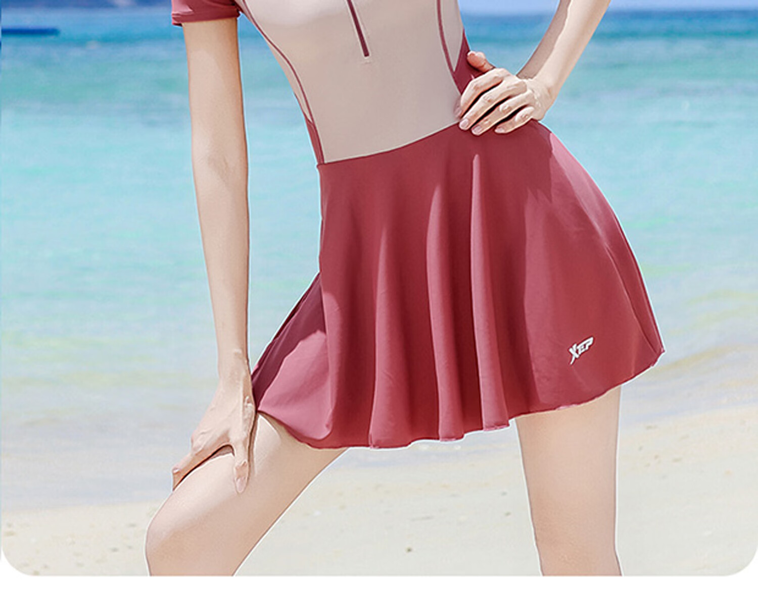 Xtep Women's Slimming Tummy Control One-Piece Conservative Swimsuit, Student Style, Small Bust Push-Up, Plus Size Sports Vacation Hot Spring Swimwear 4