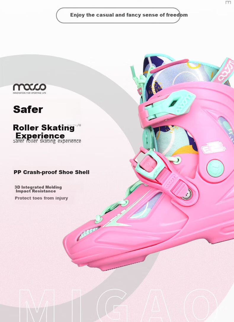 Migao Roller Skates for Children, Inline Skates for Girls, Beginner's Roller Skates for Primary And Secondary School Students, Inline Roller Skates, S3 Set in Pink, Size L 2