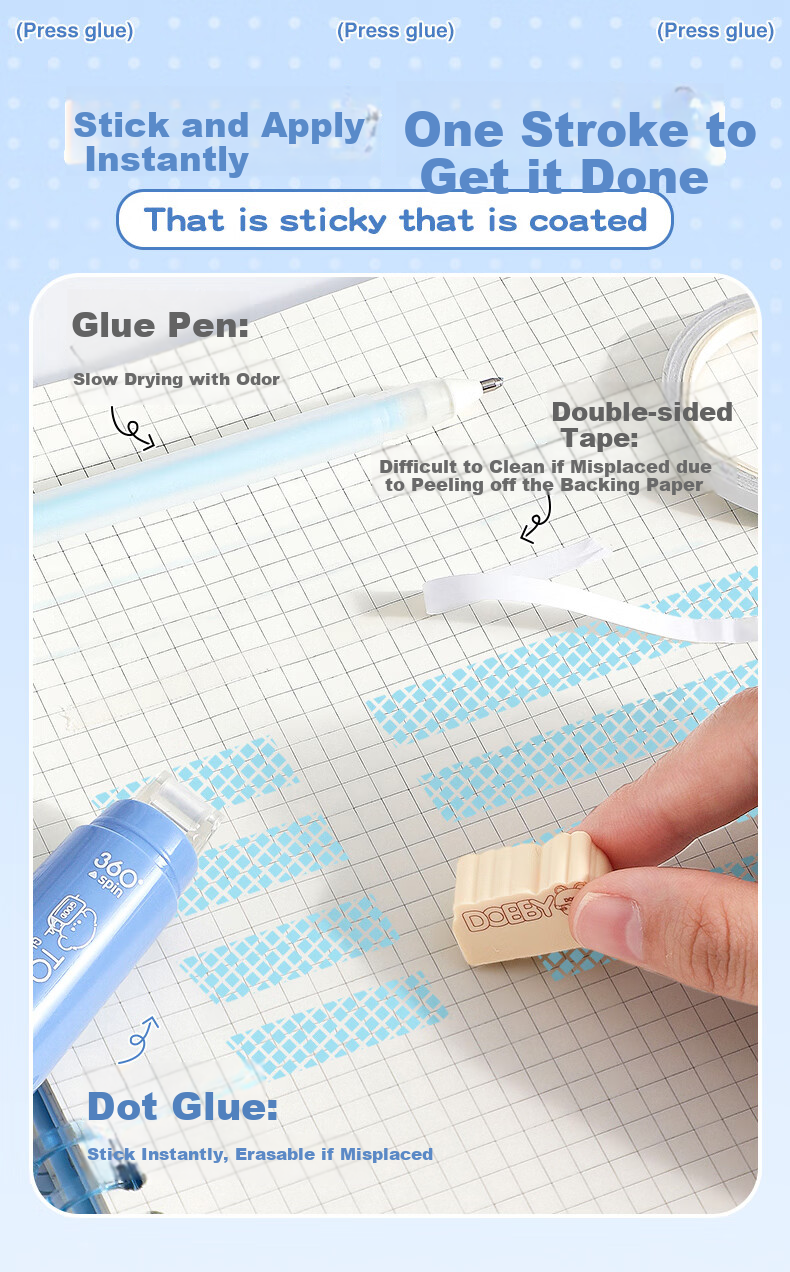 CHANGLi Gradient Push-Button Glue Refill, High-Quality Children's Craft Large Capacity Journal Glue Tape, Elementary School Student Error Correction Sticky Notes, Strong Double-Sided Adhesive Pen with High Viscosity 3