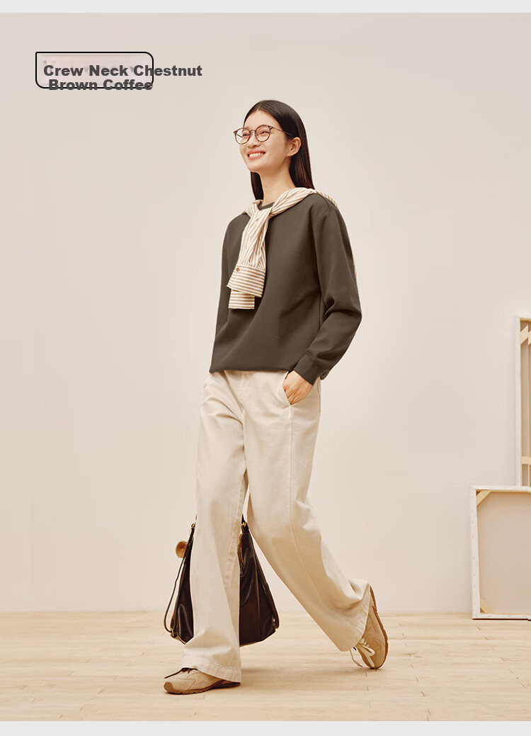 JD Original Women's Sweatshirt, New Winter Style Jacket, Round Neck Solid Color Clothing, Cream White, Size S 19