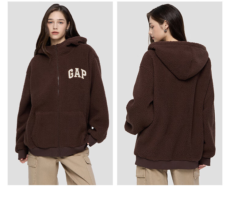 GAP Unisex 2025 Autumn New Logo Embroidered Loose Faux Sherpa Zip-Up Hoodie 786507 5