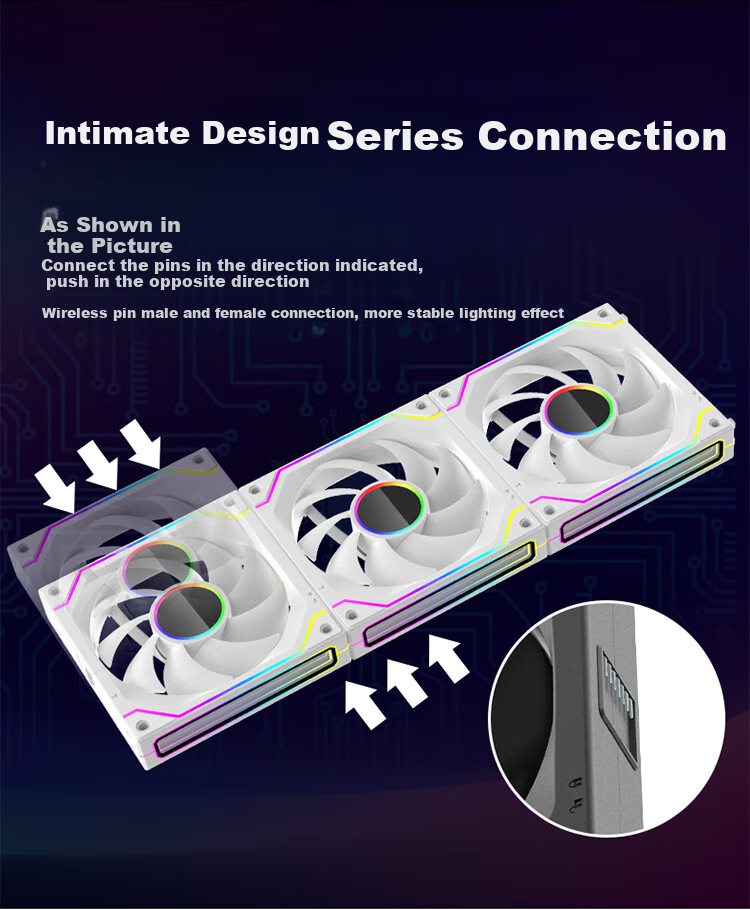 Ziyi LED Fan Case, 12cm Wireless Splicing, White Anti-Leaf ARGB Synchronized + PWM Temperature Control, Multi-Layer Mirror Fan ZY-626 8