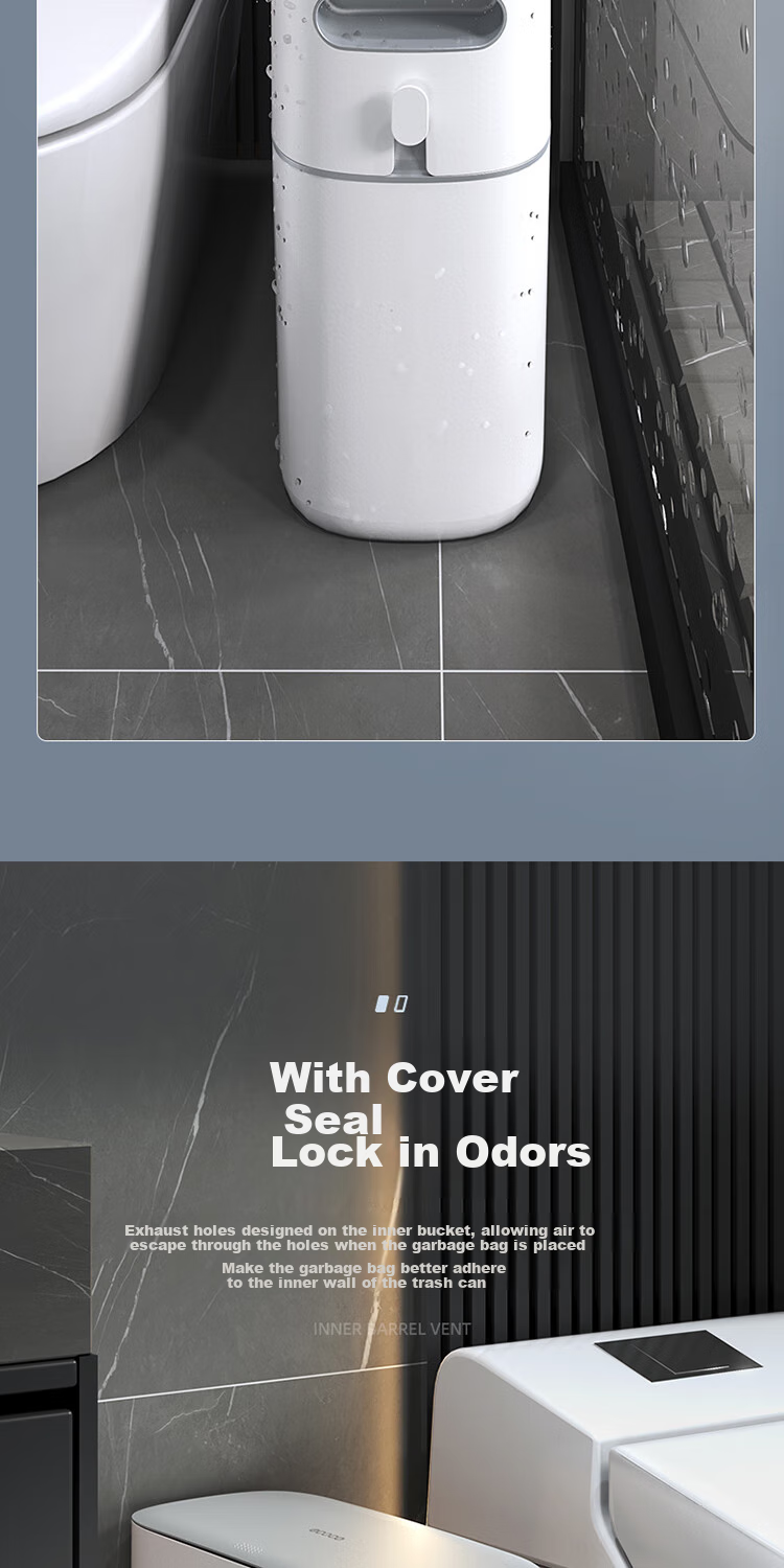 Ecoco Trash Can, 8L, Automatic Bagging with Lid, Narrow Gap for Bathroom, Kitchen And Home Use, E2366 Gray 5
