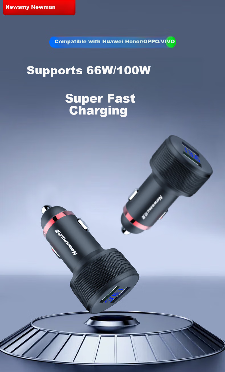 Newman 66W/100W Car Charger Super Fast Charge Cigarette Lighter Adapter with Dual USB Ports 2