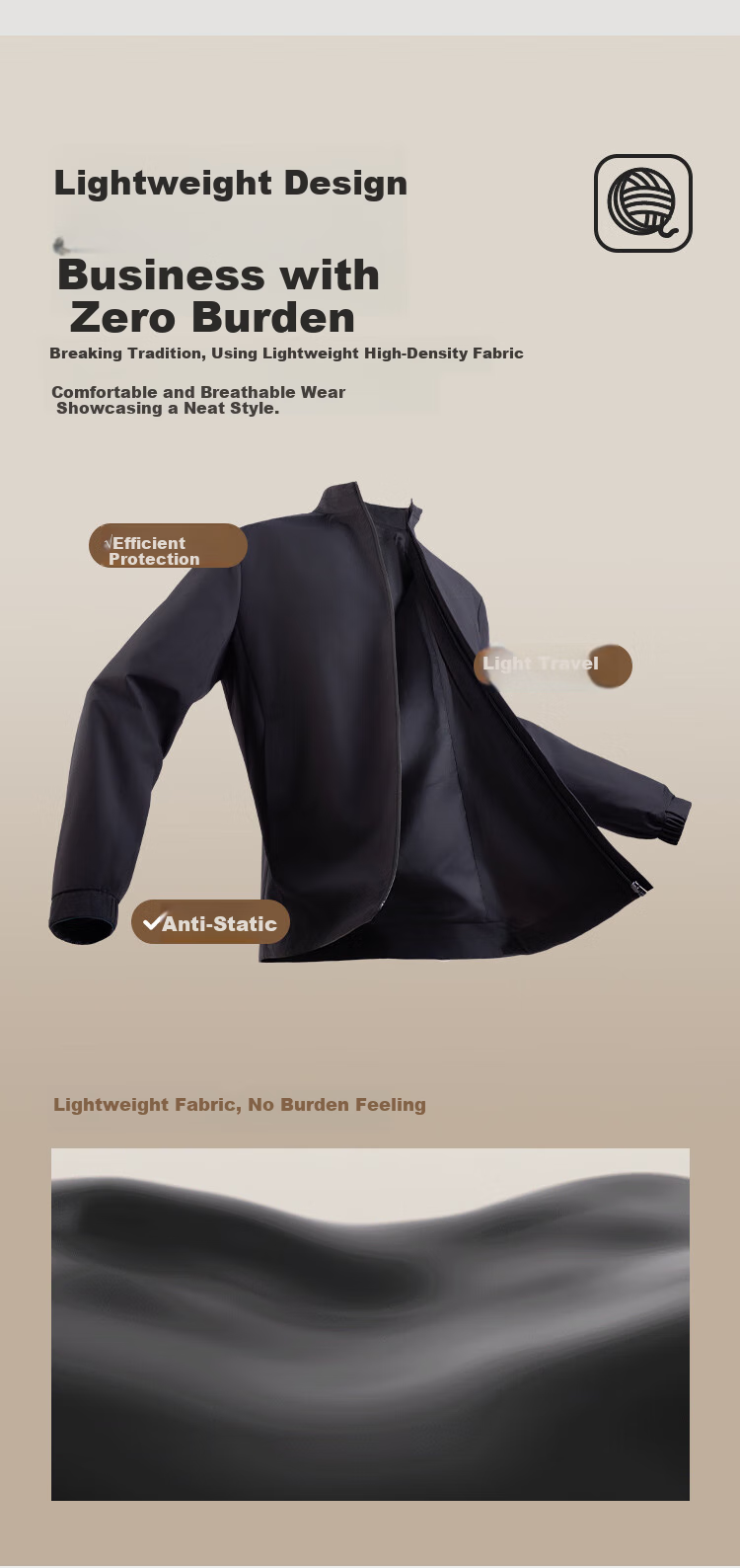 JD Original Stand-Collar Executive Jacket, Men's Coat for Spring And Autumn, New Style, Triple-Protection Business Casual Clothing, Men's Wear, Black, Size S 9