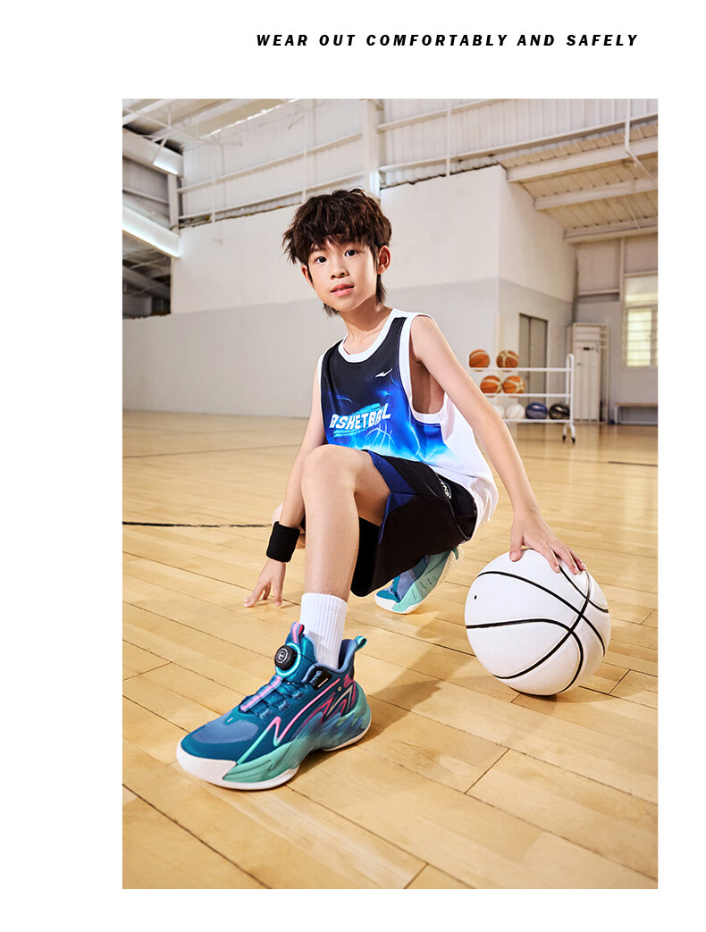 ERKE Kids Boys Basketball Shoes Children's Youth Cushioning Dial Buckle Sneakers Asphalt Blue/Original Force Blue Size 38 22