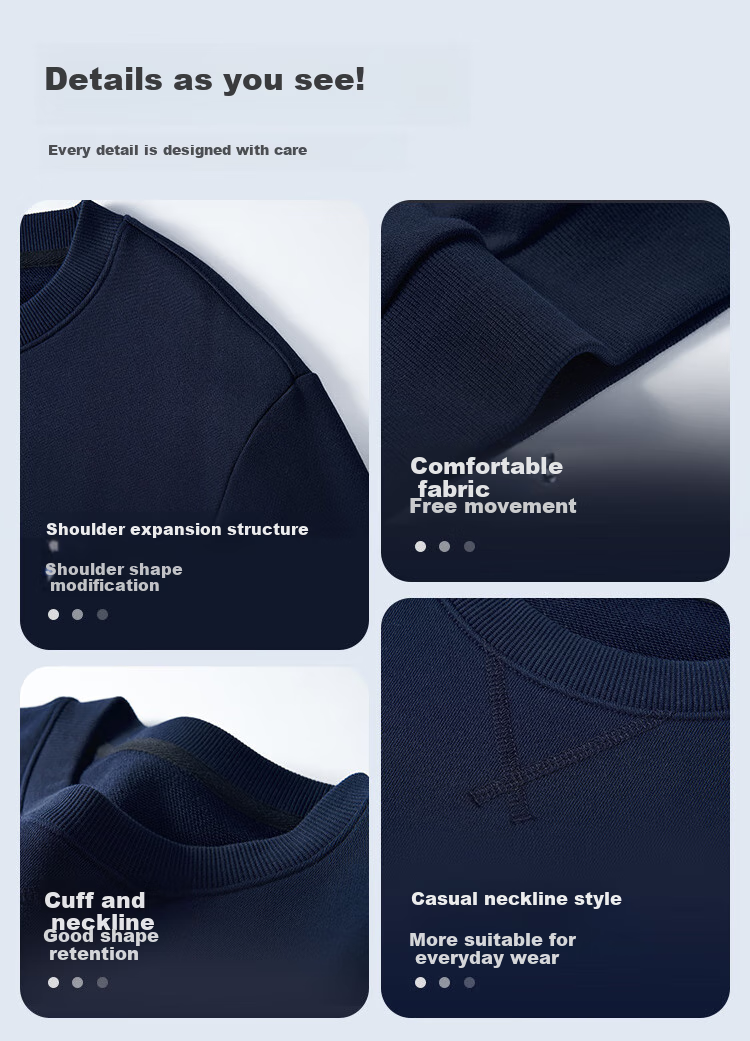 JD Original Pure Cotton Sweatshirt for Men, 2026 New Spring And Autumn Jacket, Men's Clothing, Base Layer T-Shirt, Navy Blue, 3XL 10