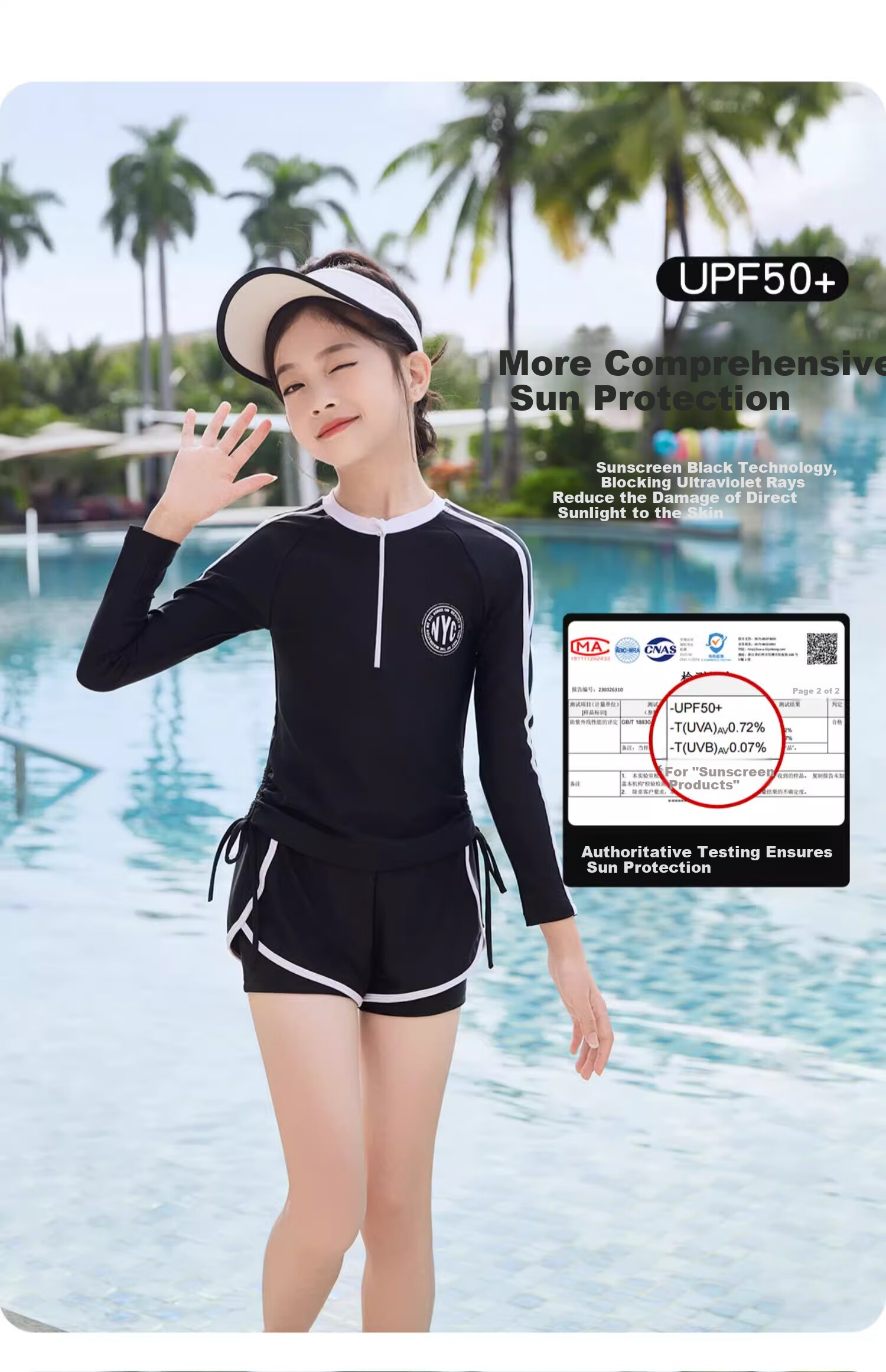 Youyou Children's Swimsuit, Girls' Two-Piece, for Older Kids And Teenagers, Hot Spring Swimming Suit, Four-Piece Set, 35135 Off-White, Size 100 5